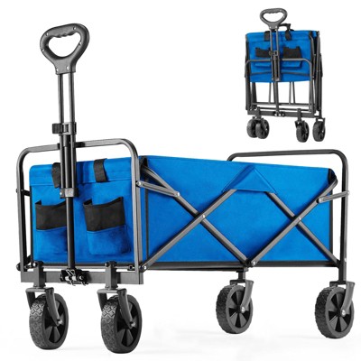 Maggift Trolley and Lawn Cart, Foldable Garden Cart, Large Capacity, Suitable for Beach, Camping, Shopping Garden, Blue, 29.5" * 18.5" * 26.6"