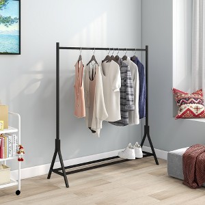Garment Rack Freestanding Hanger Multi-functional Single pole Bedroom Clothing Rack Bedroom, Black - 1 of 4