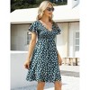 Women's Maternity Short Sleeve Summer Smocked Dress V Neck Boho Ruffle Casual Swing Midi Dress Baby Shower Photoshoot - 4 of 4