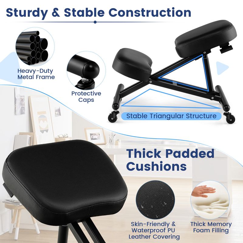 Costway Ergonomic Kneeling Chair Adjustable Stool with Lockable Universal Wheels Angle Seat, 5 of 11