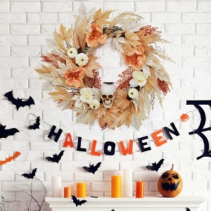 Halloween Wreath 24 Inch: Artificial White Pumpkins, Roses & Fall Maple Leaves - Perfect for Indoor Outdoor Halloween Props - 1 of 4