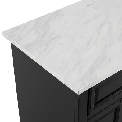 Avery Distressed Black Kitchen Island with Faux-Marble Top