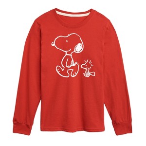 Boys' - Peanuts - I'll Follow You Snoopy & Woodstock Long Sleeve Graphic T-Shirt - 1 of 4