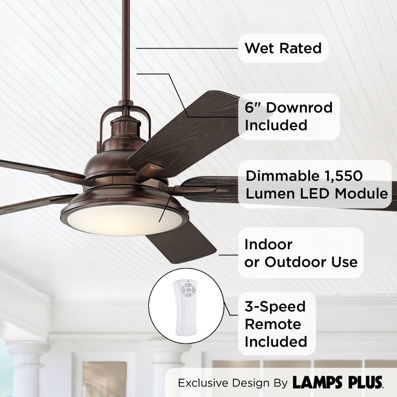 60" Casa Vieja Wind and Sea Industrial Indoor Outdoor Ceiling Fan with Dimmable LED Light Remote Oil Brushed Bronze Frosted Glass Wet Rated for Patio, 3 of 10