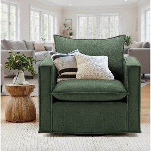 34 Wide Swivel Accent Chair, Upholstered Armchair with Plump Back Pillow for Living Room, Bedroom, Reading Corner, or Lounge Area - Beige - 1 of 4