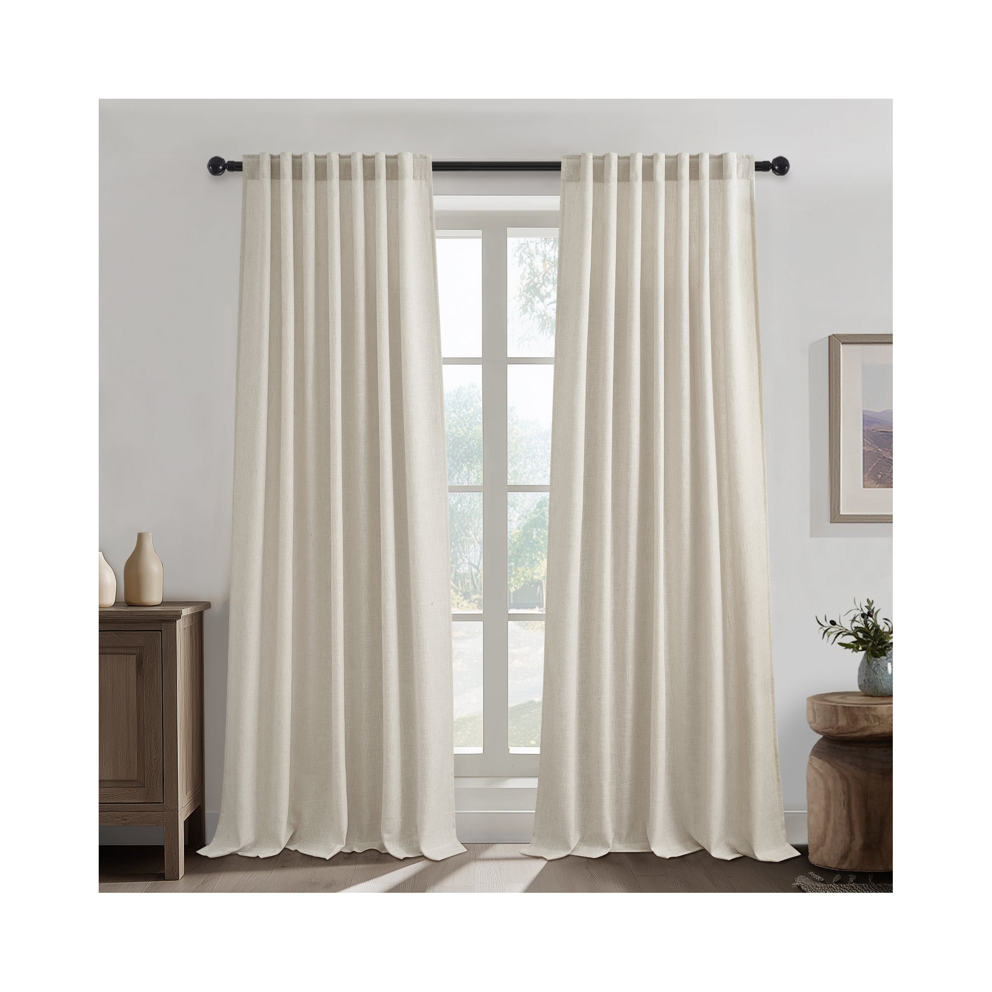 Linen Curtains - 96 Inch Long Oatmeal