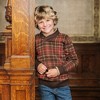 Hope & Henry Boys' Organic Long Sleeve Intarsia Shawl Collar Sweater with Elbow Patches, Fireside Plaid Intarsia, 6 - 2 of 4