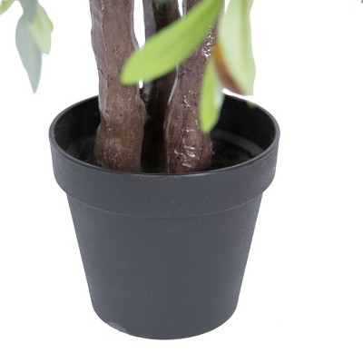 30-Inch Green Faux Olive Tree in Black Plastic Pot