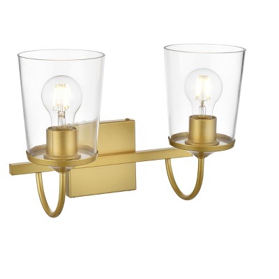 Brass and Clear Glass 2-Light Dimmable Bath Sconce
