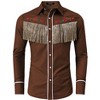 Men's Western Cowboy Fringe Shirt Long Sleeve Rose Embroidered Slim Fit Button Down Shirt - 4 of 4
