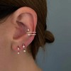 14K Gold Plated Triple Huggie Illusion Stud Earrings | Double Huggie Hoop Earrings for One Hole | Gold Hoop Earrings for Women - 3 of 4