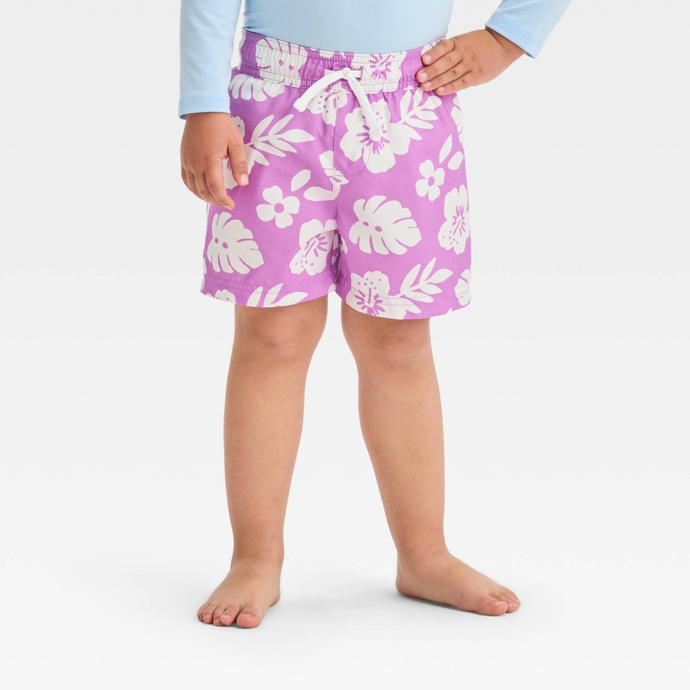 Photos - Swimwear Toddler Boys' Hibiscus Floral Swim Shorts - Cat & Jack™ Purple 2T: UPF 50+