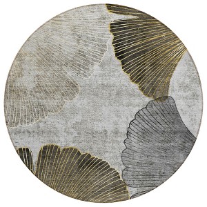 Gray Charcoal And Silver Floral Washable Indoor Outdoor Area Rug - 1 of 4