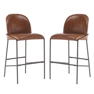 Set of 2 Upholstered Bar Stools with Backs, Metal Frame Counter Height Chairs, Modern Faux Leather Barstool for Kitchen-The Pop Home - 1 of 4