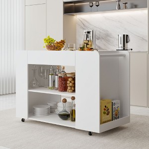 FUFU&GAGA Modern LED Kitchen Island Cabinet with Glass Top Multi-Purpose Storage Unit for Bar, Pantry or Entryway Kitchen Cart Sideboard Buffet - 1 of 4