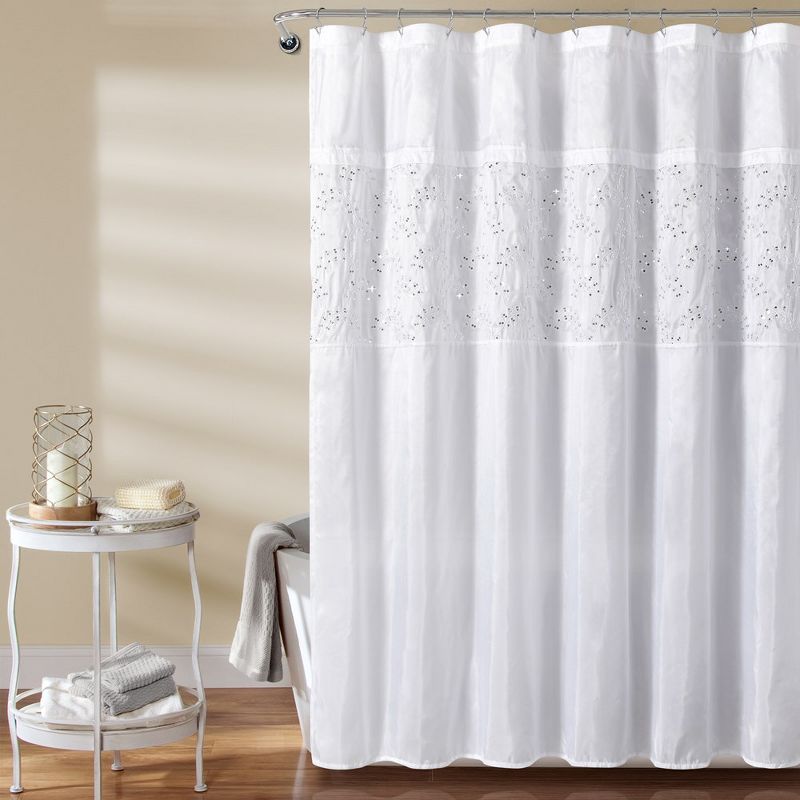 Maria Shower Curtain White/Silver Single 72X72, 1 of 4