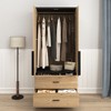 TiramisuBest Modern Minimalist Style Multi-functional Wooden Wardrobe - With Mirrored Door and Drawers - Natural Wood MDF Design - 2 of 4