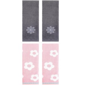 REGALWOVEN 4 Pcs Cute Floral Pattern Cotton Bathroom Soft Absorbent Hand Towel - 1 of 4