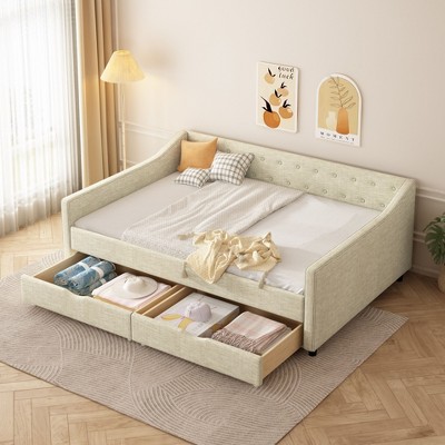 NicBex Full Size Daybed with Storage 81.5" Day Bed with Trundle and 2 Spacious Drawers for Bedrooms and Living Rooms