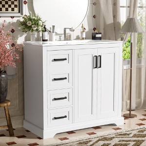 Merax 36" Modern Bathroom Vanity with Ceramic Sink and 3 Drawers - 1 of 4