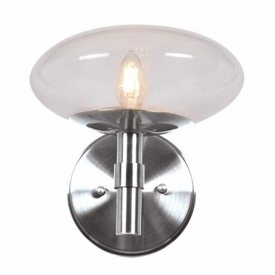 Grand Brushed Steel LED Wall Sconce with Clear Glass Shade