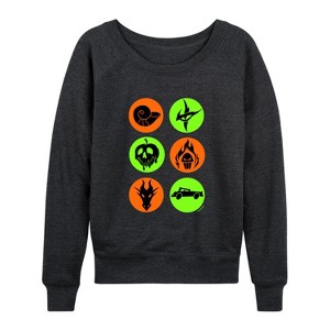 Women's - Disney Villains - Villian Symbols Lightweight French Terry Wide Neck Long Sleeve Shirt - 1 of 4