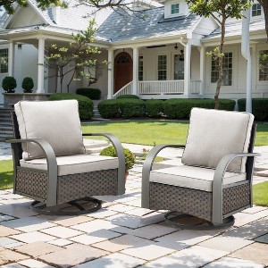 POCASSY Outdoor Swivel Glider Chairs, Patio Wicker Swivel Rocking Chairs with Powder-Coated Steel Armrest - 1 of 4