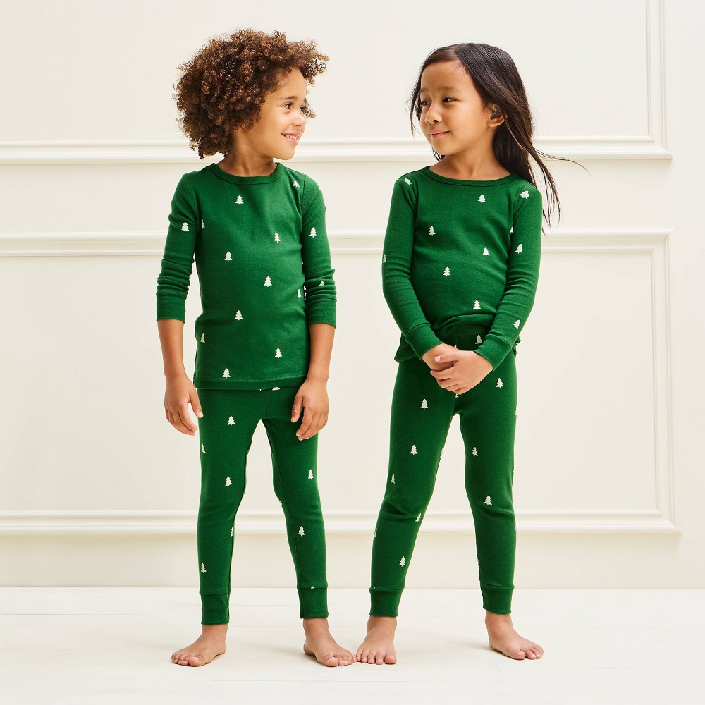 Toddler Holiday Tree Print Matching Family Cotton Pajama Set 2pc - Wondershop™ Green 18M