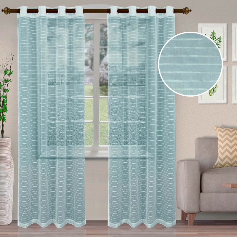 Bohemian Rustic Striped Light Filtering Sheer Curtains, Set of 2 by Blue Nile Mills, 5 of 6