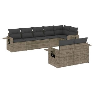 vidaXL Garden Sofa Set Grey PE rattan, powder-coated steel, 100% polyester - 1 of 4