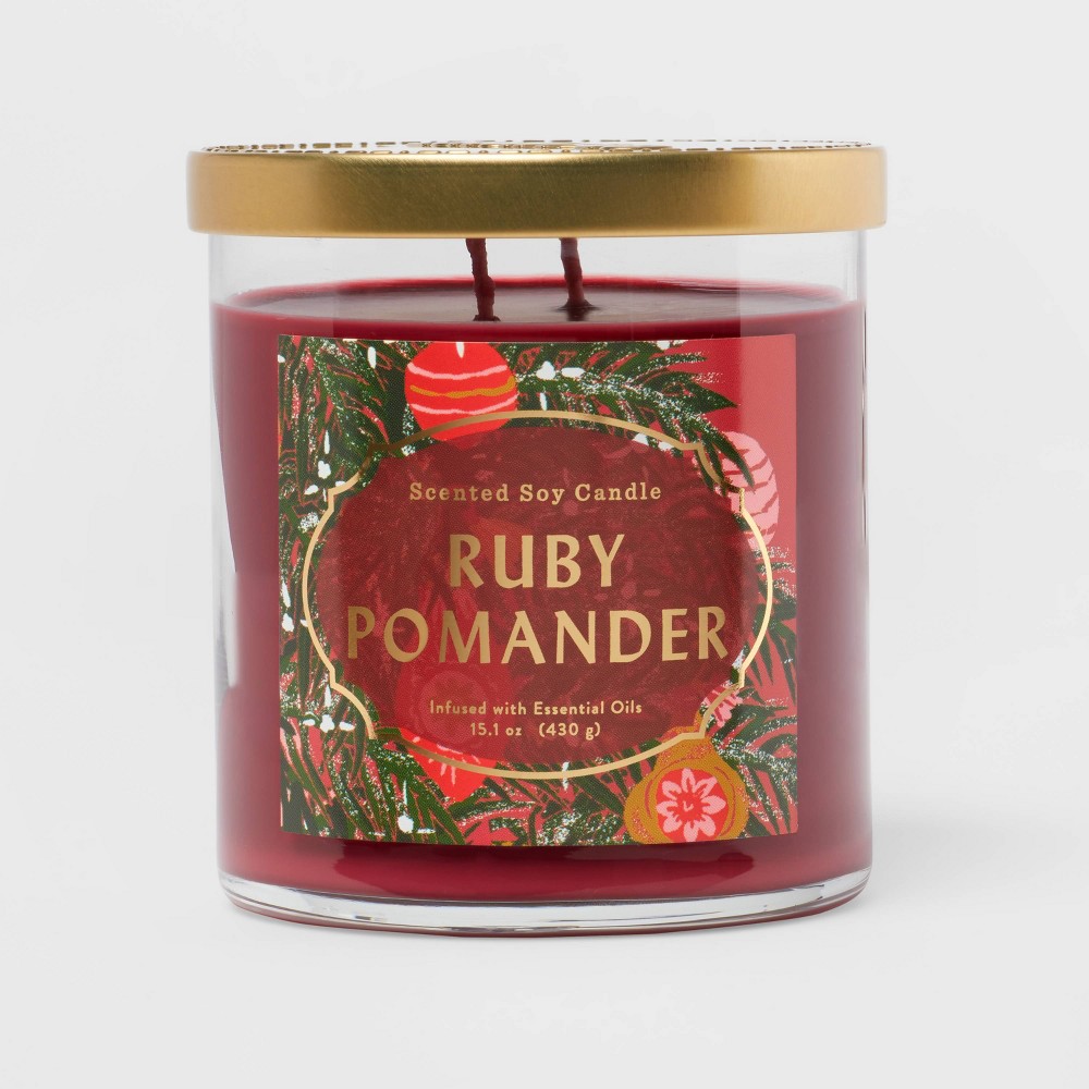 (case of 4) 15.1oz 2-Wick Lidded Glass Jar Fruit Candle Ruby Pomander - Opalhouse™