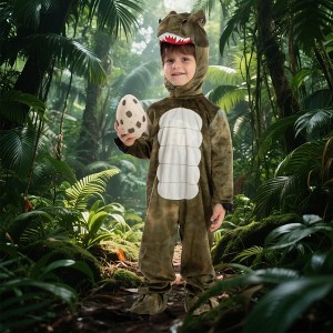 Joyfy Halloween Costume for Kids Realistic T-Rex Costume – Dinosaur Jumpsuit with 3D Hood, Tail & Egg for Halloween - 1 of 4