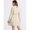 INSPIRE CHIC Women's Stand Collar Smocked Waist Sheer Sleeve Ruffle Layers Floral Chiffon Dress - 4 of 4