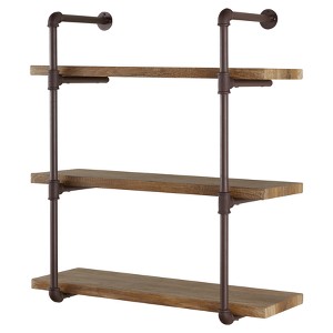 Danya B. 35" x 31.5" Three Tier Industrial Pipe Wall Shelf Natural: Laminated, Metal Frame, 90lb Capacity - 1 of 4