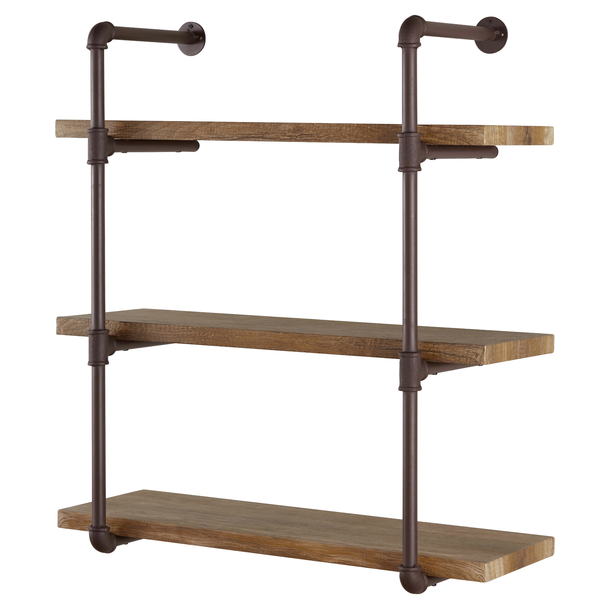 Danya B. 35" x 31.5" Three Tier Industrial Pipe Wall Shelf Natural: Laminated, Metal Frame, 90lb Capacity