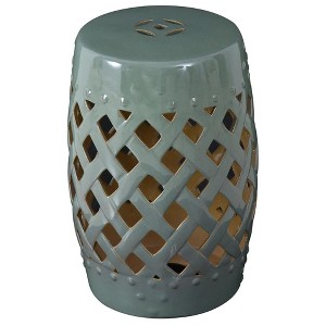 Resenkos Modern Garden Stool, Patio Stool Side Table,13" x 18" Ceramic Garden Stool with Woven Lattice Design, Green - 1 of 4