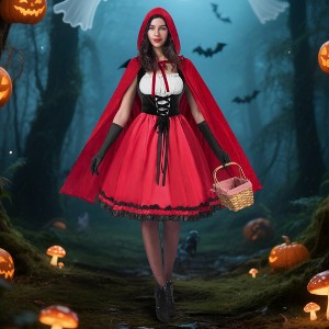 Joyfy Halloween Cosplay Costume for Women Little Red Riding Hood Costume with Dress Cape and Gloves Set for Halloween Party - 1 of 4