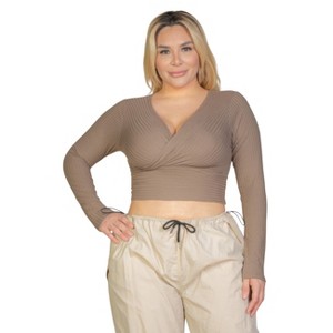 Slickblue Plus Size Ribbed Wrap Front Long Sleeve Top, Stretch Fit, Casual Style, Multiple Color Options, Size 1XL-3XL - 1 of 4
