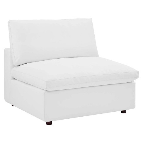 Commix Down Filled Overstuffed Vegan Leather Armless Chair White Modway