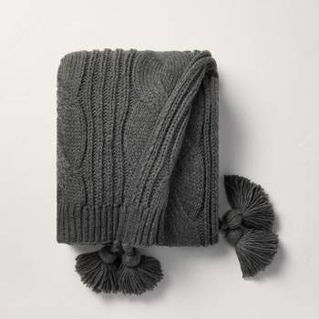 Chunky Cable Knit Throw Blanket Dark Gray - Hearth & Hand™ with Magnolia
