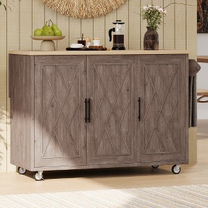 JUJABU 51.2 in. W Geometric Twill Stripe Textured Design Kitchen Island with Drop Leaf, Internal Storage Rack - 1 of 4