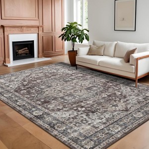 Washable Area Rug Vintage Medallion Runner Non-Slip Non-Shedding Oriental Distressed Accent Ultra Soft Low Pile Hallway - 1 of 4