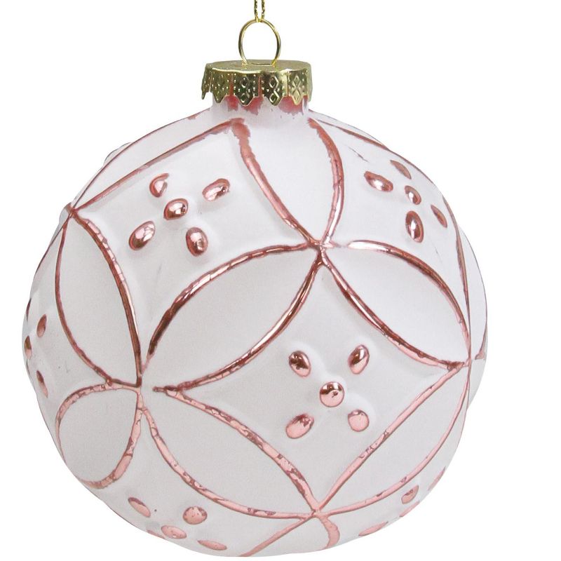 Northlight Matte White and Pink Floral Glass Hanging Christmas Ball Ornament 3.75" (95mm), 3 of 4