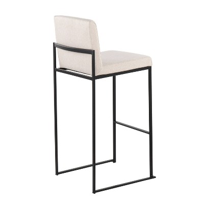 Set of 2 Black Steel and Beige Fabric High Back Barstools