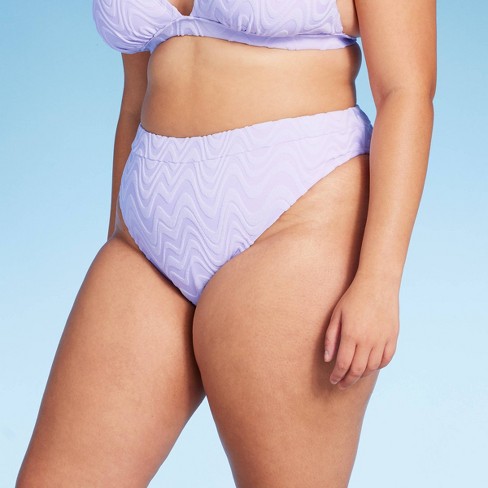 Women's Wavy Terry Textured Mid-waist Ultra High Leg Cheeky Bikini Bottom -  Wild Fable™ Lilac Purple : Target