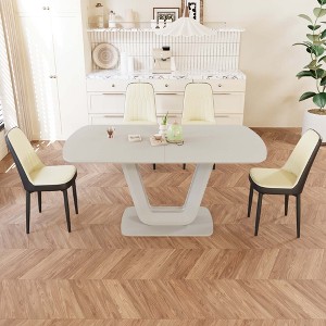 Vynxaria 5-Piece Expandable Dining Set-Rectangular MDF Table (U-Legs, 2-8 Seats) and 4 PU Cushioned Chairs, 10-15min Easy Assembly - 1 of 4