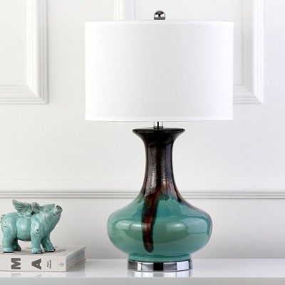 Georgia Reactive Blue Ceramic Table Lamp with White Shade