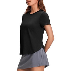 Pinspark Workout Tops for Women UPF 50+ Yoga Shirts Short Sleeve Athletic Tops with Side Slits Running Gym Tee Top Loose Fit - 1 of 4