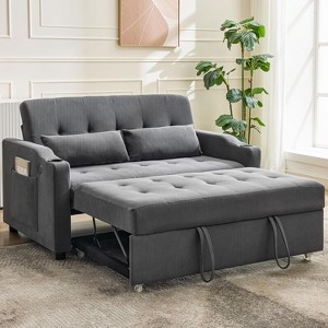 Corduroy Convertible Futon Sofa Bed, 3-in-1 Sleeper Loveseat with Pull-Out Bed, Adjustable Backrest & Charging Ports for Living Room Guest Room - 1 of 4