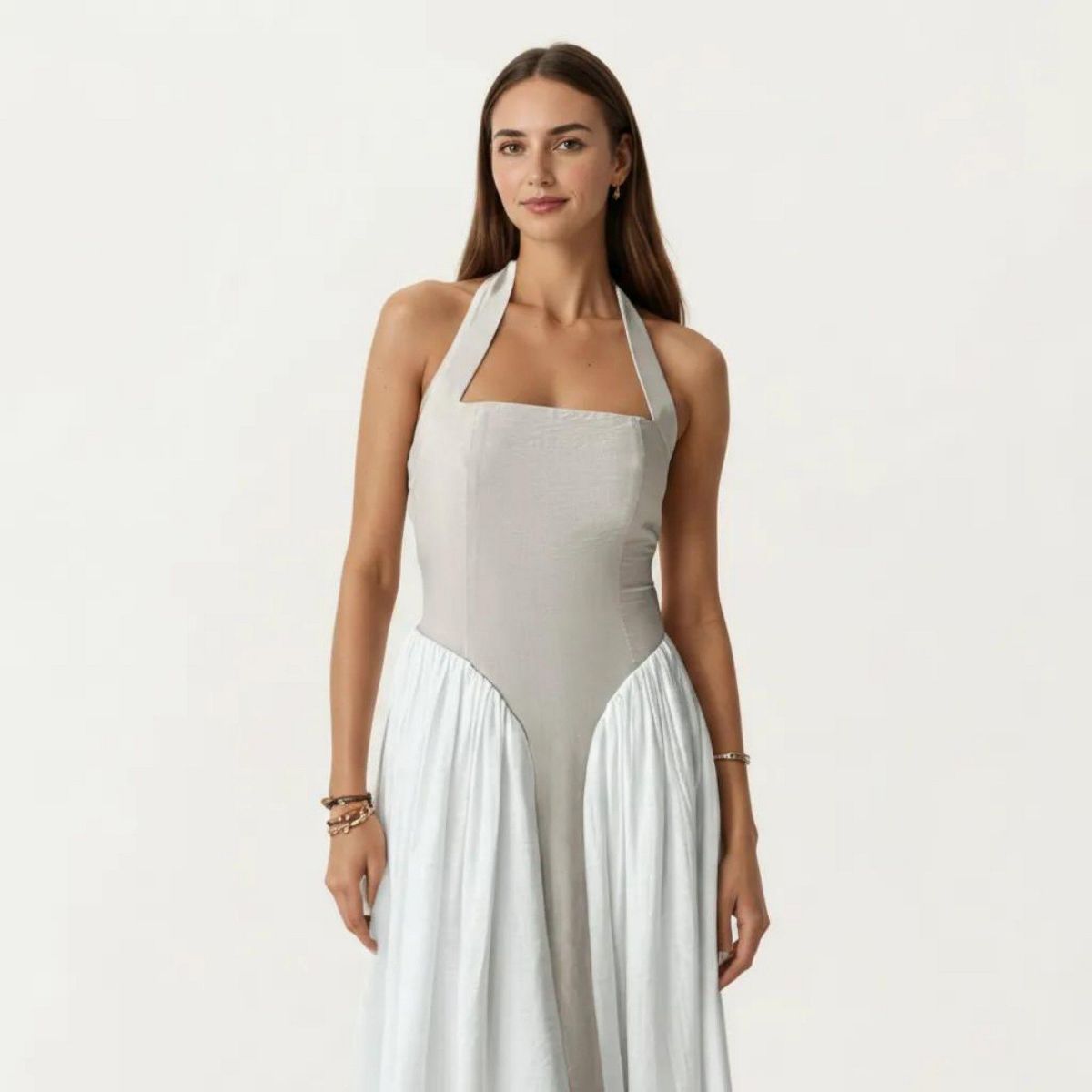 Anna-Kaci Women's Color Block Halter Neck Smocked Back Maxi Dress - thumbnail 3